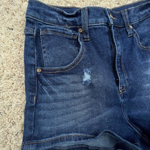 Kendall & Kylie Cut Off Blue Denim Shorts Size 5/27 w Logo Jorts Distressed - Picture 3 of 7